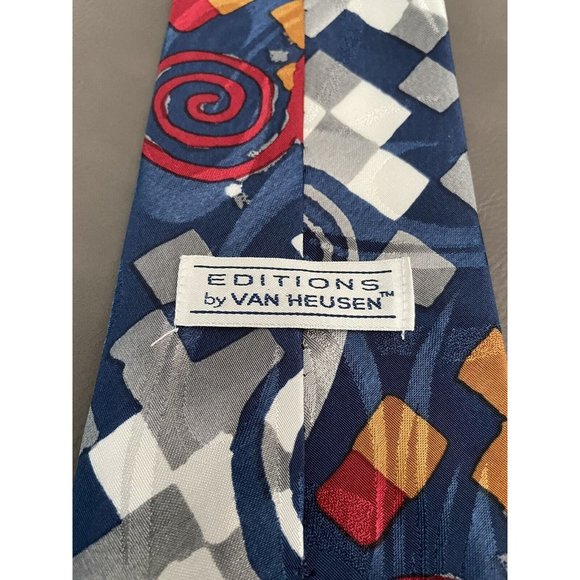 Editions by Van Heusen Tie Size 3.75" x 55" Blue Gray Red Orange Geometric Print - Picture 6 of 6